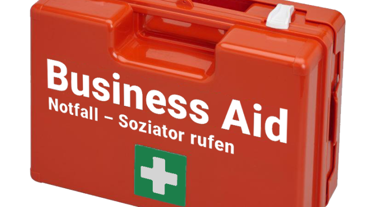 Roter Erste-Hilfe-Koffer — Symbolbild für den Business-Aid-Koffer des Soziators