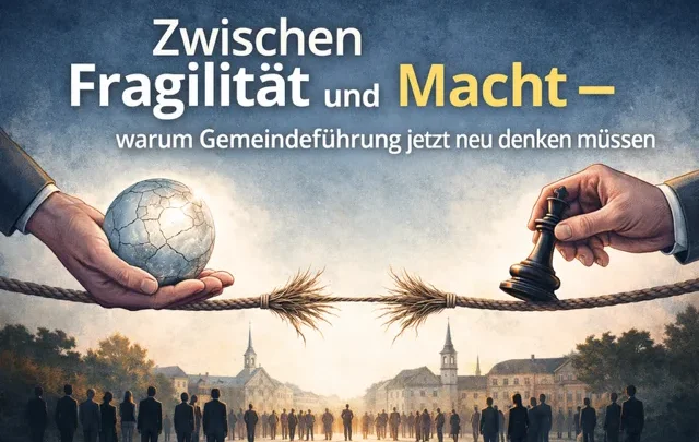 Titelbild «Zwischen Fragilität und Macht»: zwei Hände ziehen an einem Seil über einer Gemeinde