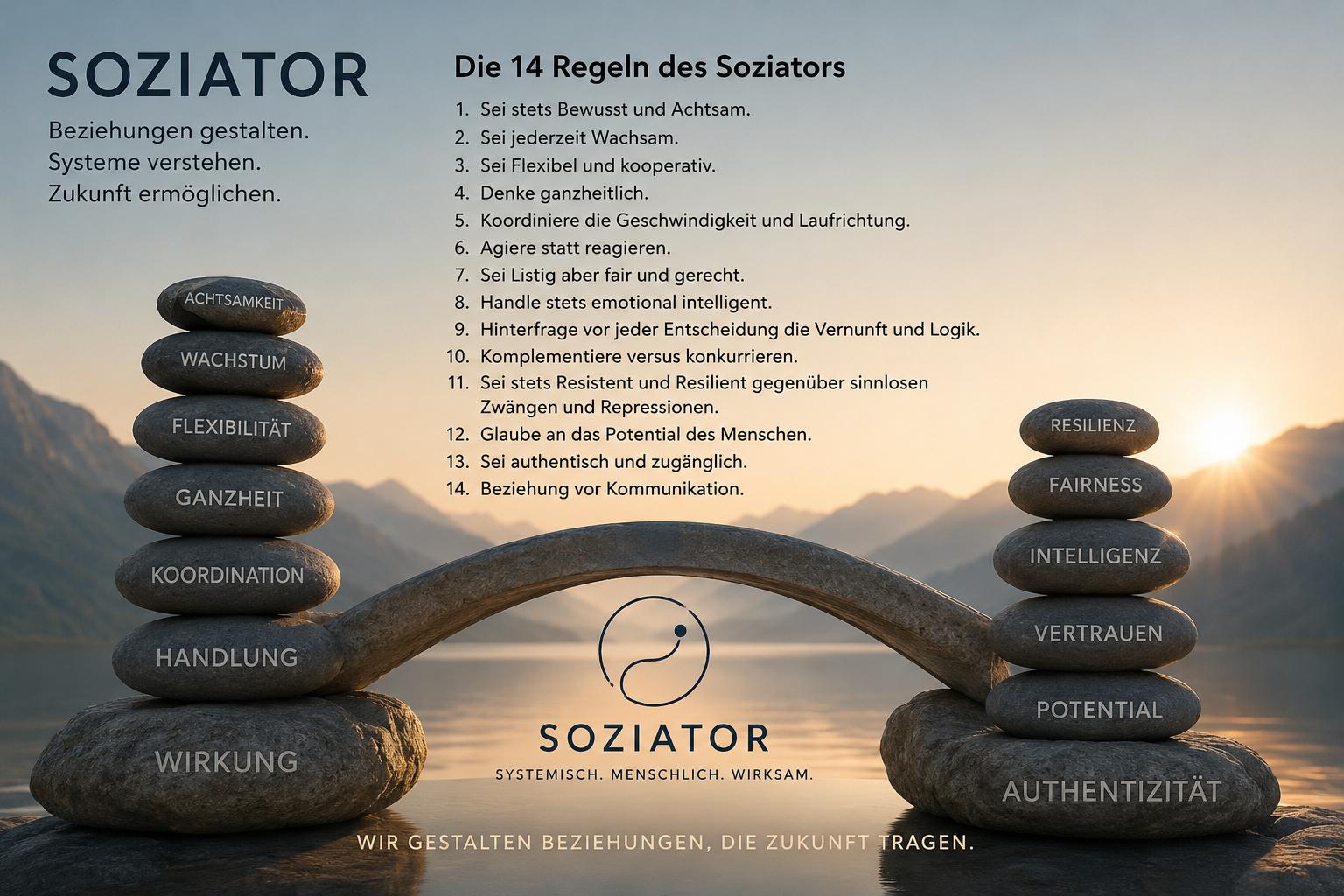 Die 14 Regeln des Soziators — Übersichtsgrafik